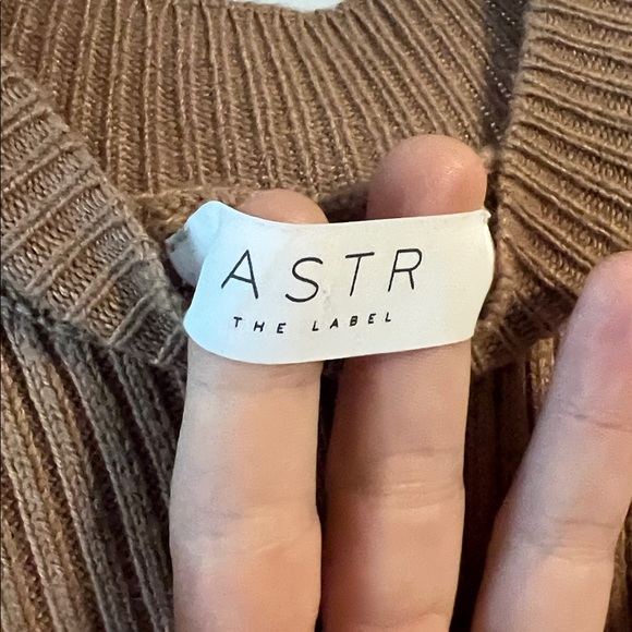 Astr the label One Shoulder Tan Ribbed Wool blend sweater dress - Picture 2 of 4